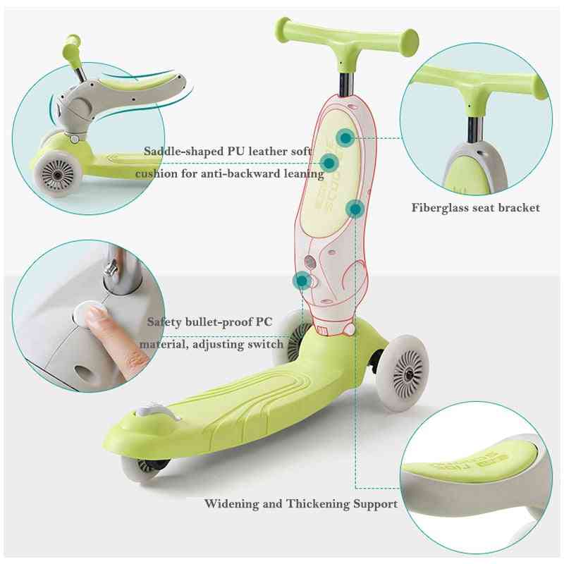 Multifunksjonell balansesykkel, justerbar trehjulbar rullestol, 1-6y trehjulssykkel for barn - lysegrønn