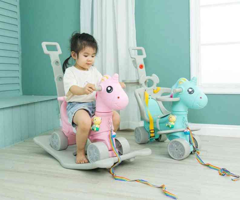 Carro de caballo mecedora unicornio 5 en 1, chasis de engrosamiento para niños - juguetes de interior - caballo mecedor verde