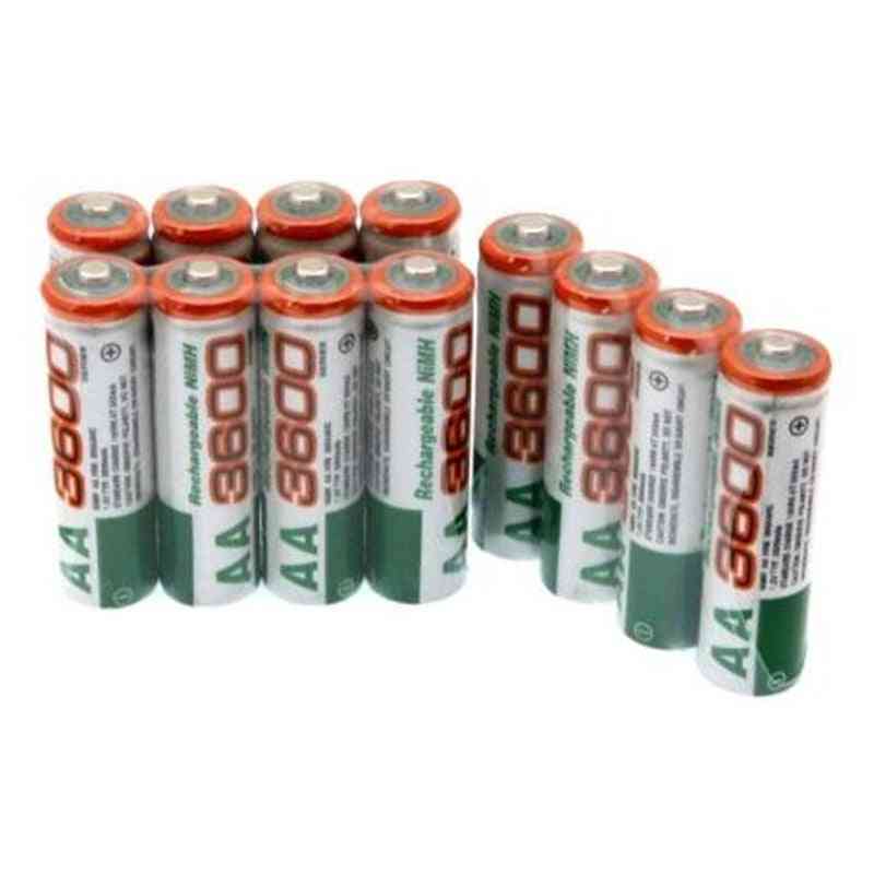 100% nytt aa batteri 3600 mah -oppladbart batteri, 1,2 v ni-mh aa batteri, egnet for klokker, mus og datamaskiner - 4stk.