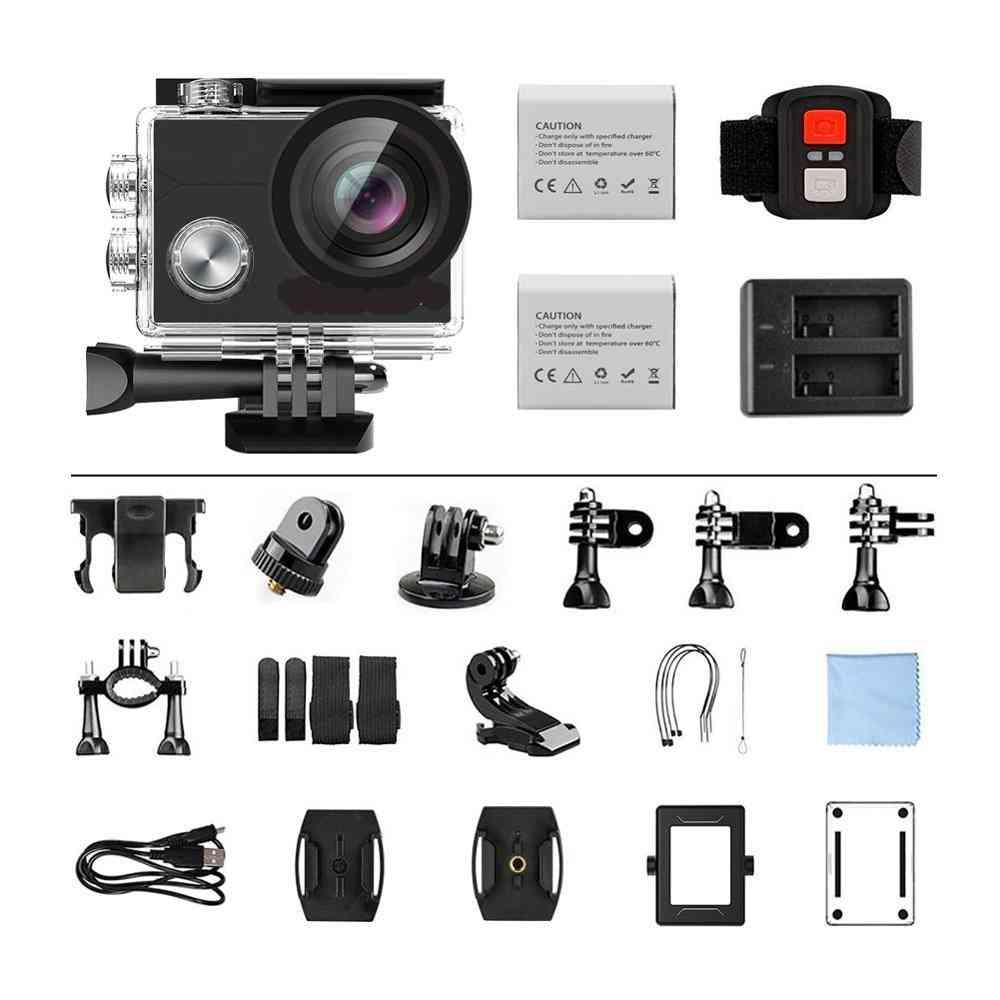 4k action camera wifi waterdichte sportcamera met touchscreen, 2 batterijen en montageaccessoires kit - met 14 in 1