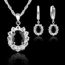 Grote verkoop sieraden sets voor womenserling zilver zwarte ketting / hangers / oorbel sets -
