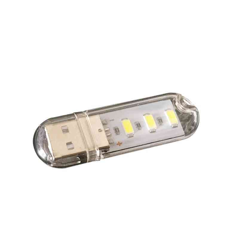 Lampka nocna led USB przenośna lampa dyskowa 3 diody LED 1,5 w zasilana z banku mocy DC5v żarówka kempingowa - biała 1