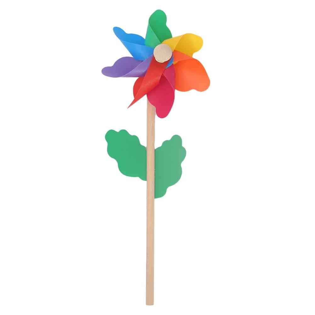 Wind Spinner Simple Pinwheel, Wooden Pole For Garden Decoration