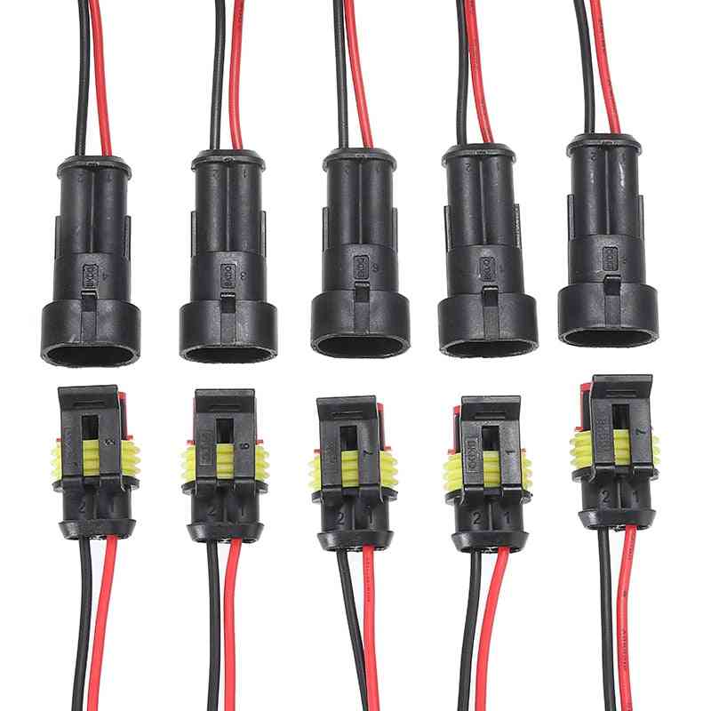 10 pièces 5 paires de connecteurs électriques mâles / femelles étanches à 2 broches avec fil pour voiture / moto / scooter marine -