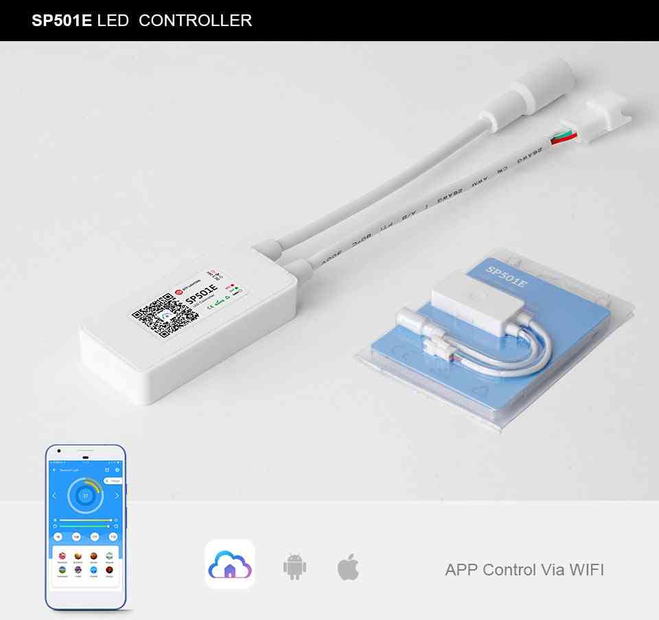 Led wifi light ws2812b controller indirizzabile rgb strip amazon alexa smart spi voice app control per andriod e ios dc5-24v -