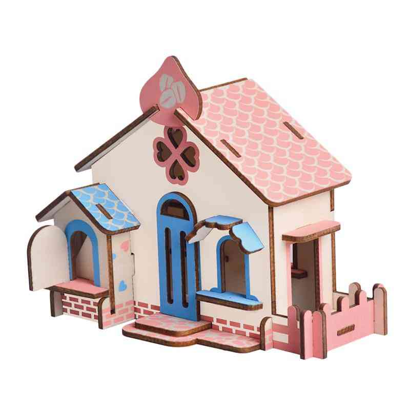 3D DIY House Puzzle Village - educatief houten bouwspeelgoed voor kinderen - blauw