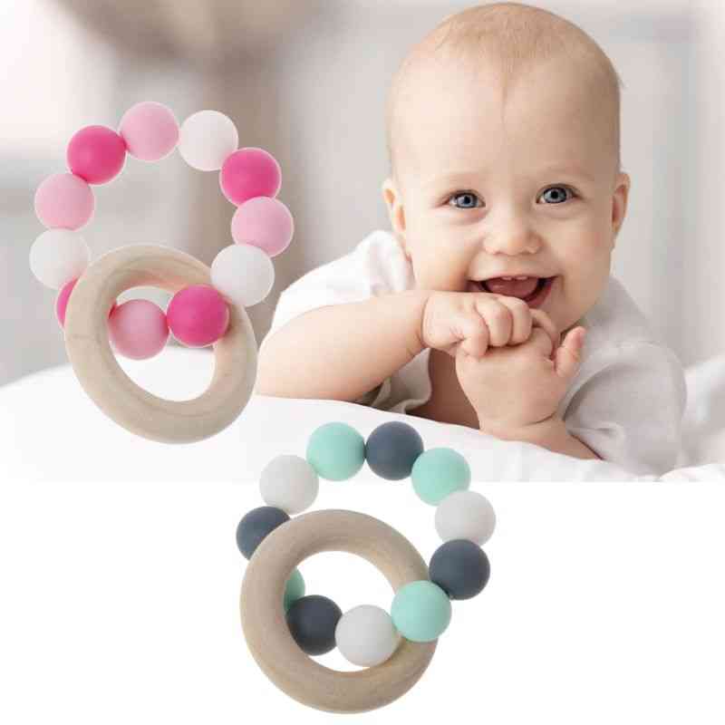 Pulseras de lactancia para bebés mordedor de madera cuentas de silicona para masticar sonajeros de dentición juguetes montessori - verde claro