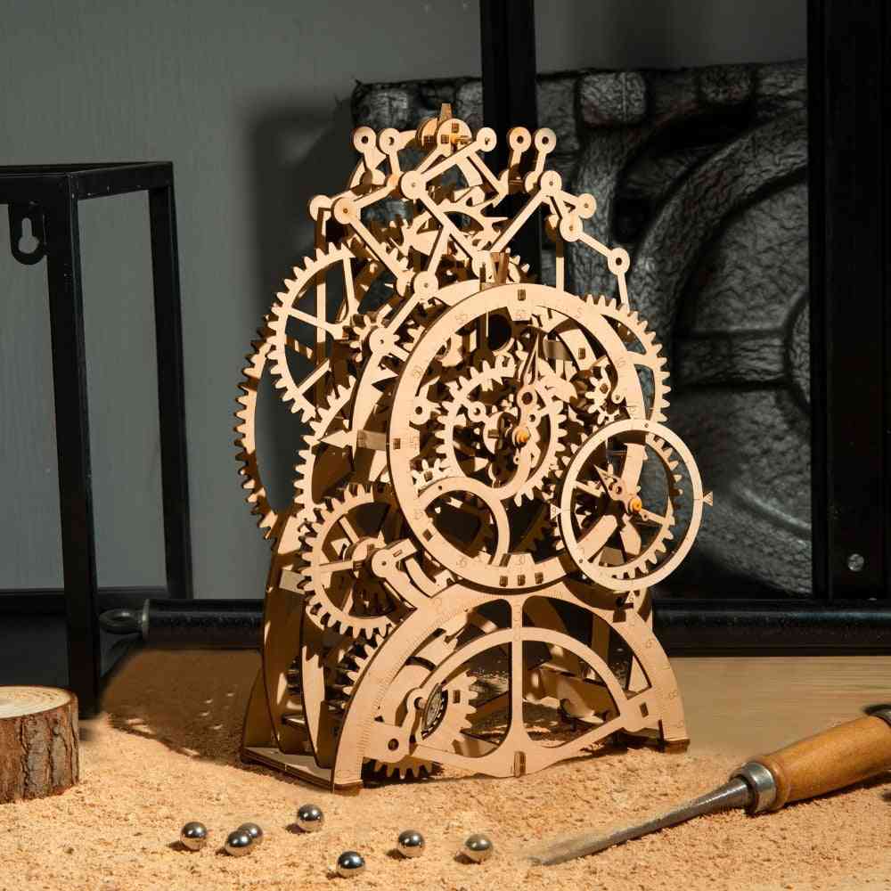Kituri de construcție model de puzzle mecanic din lemn 3D acțiune de tăiere cu laser prin jucării cu ceasornic pentru copii