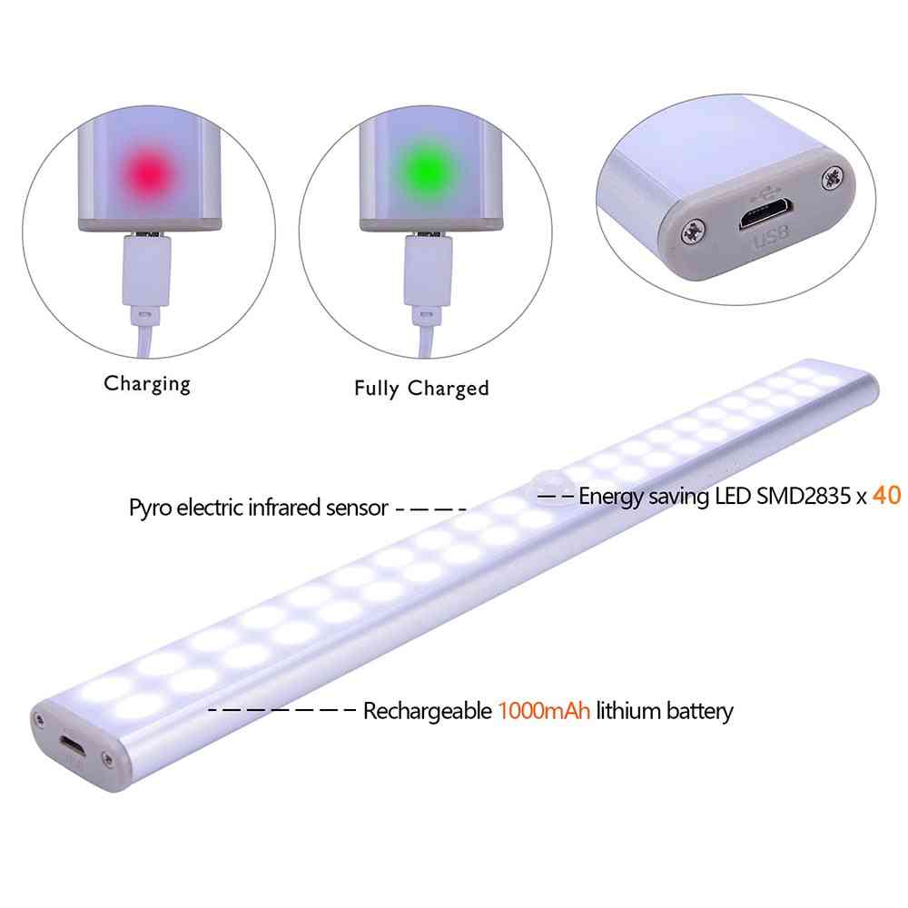 Led Usb Rechargeable Under Cabinet Light, And Wireless With Motion Sensor