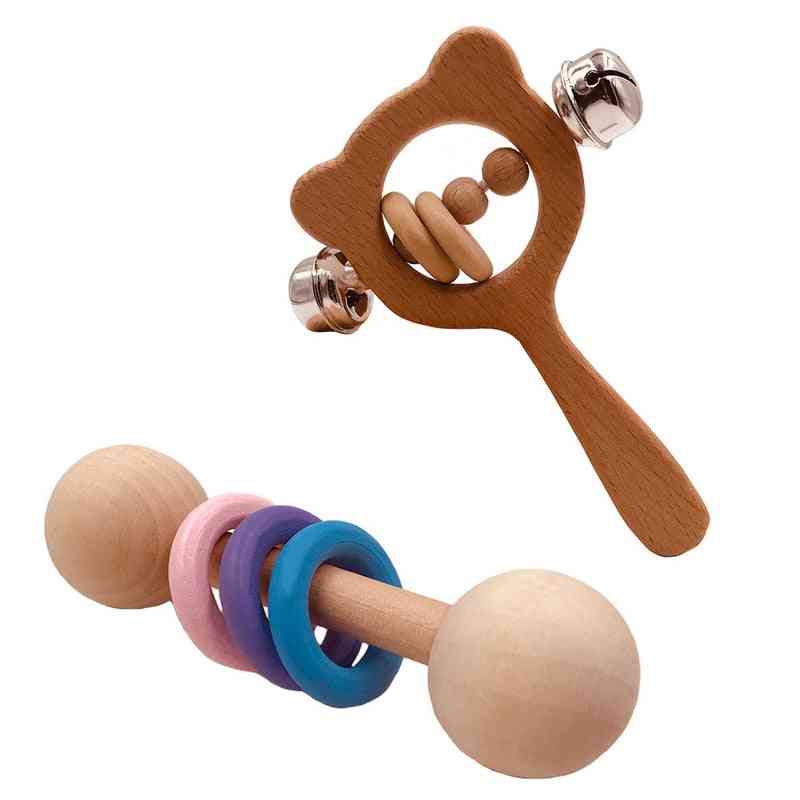 Wooden Rattle Beech Bear, Hand Teething, Rattles Play Toy