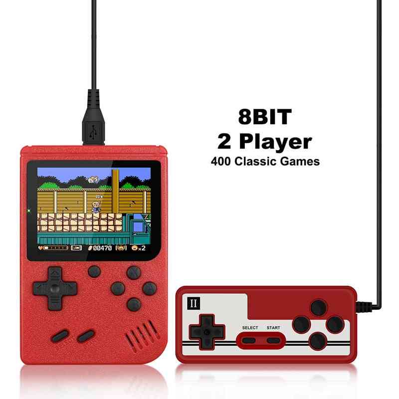 Retro bærbar mini håndholdt spilkonsol, 1020 mah batteri 3,0 tommer LCD-farvespil til børn - sort med gamepad