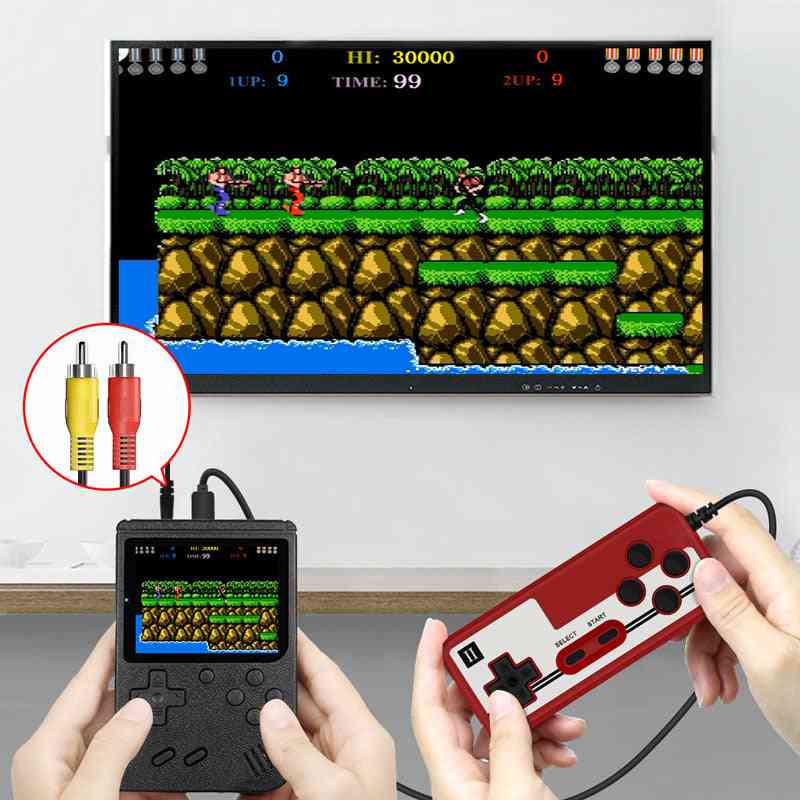 Retro tragbare Mini-Handheld-Spielekonsole, 1020-mAh-Akku 3,0-Zoll-LCD-Kinder-Farbspiel-Player - schwarz mit Gamepad