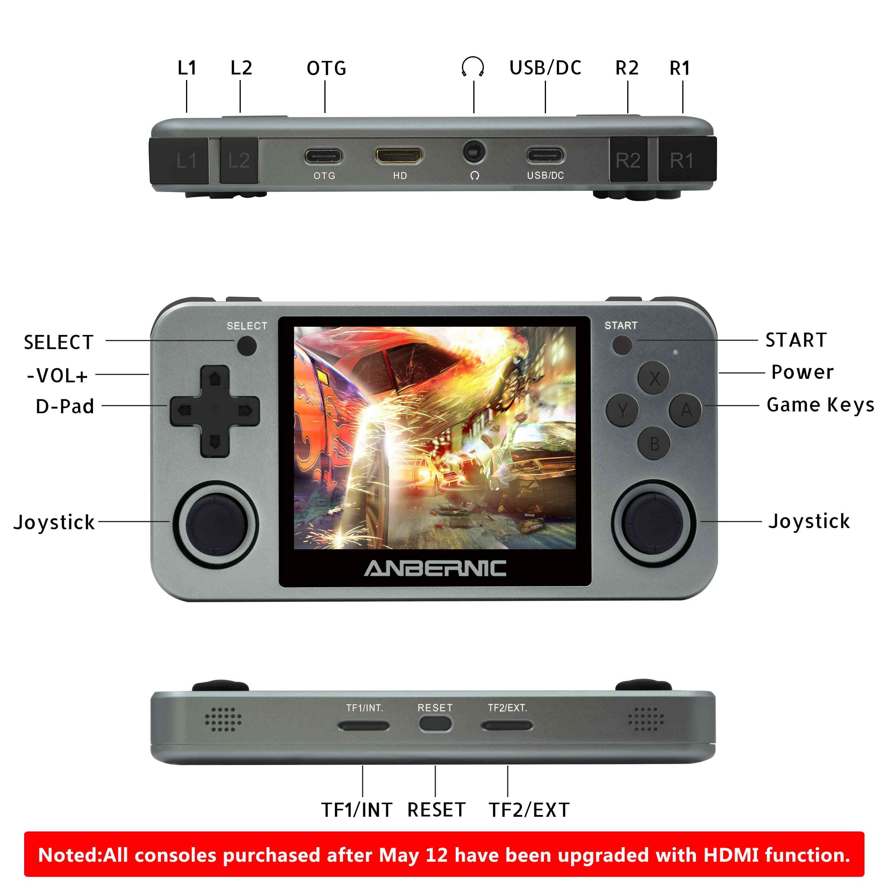 Retro hry hliníková slitina ips obrazovka ps1, emulátory herních konzolí ruční herní přehrávač rg350