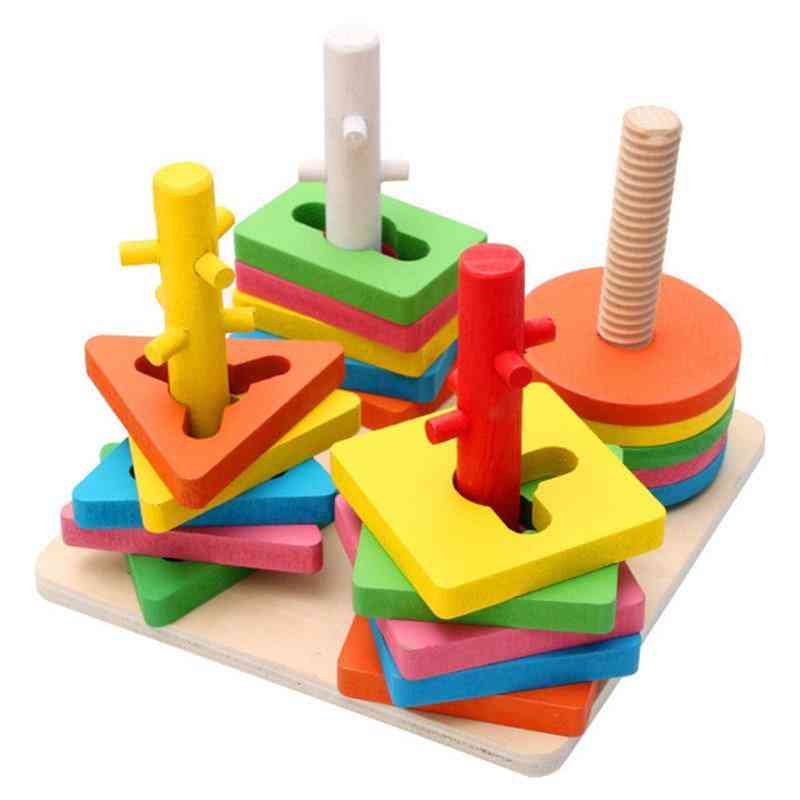 Pillars & Geometric Shapes Sorting Nesting Stack Toy - Puzzle Educational For