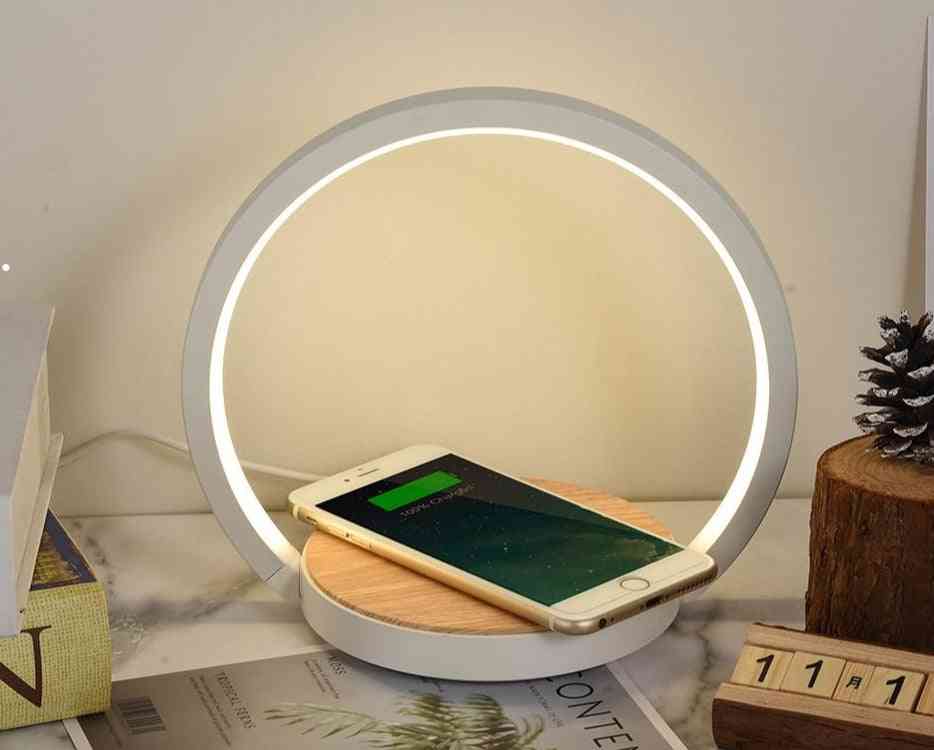 Moderne led-tafellamp voor slaapkamer, bureaulamp voor mobiele telefoon met draadloos opladen - zonder luidspreker / eu-stekker