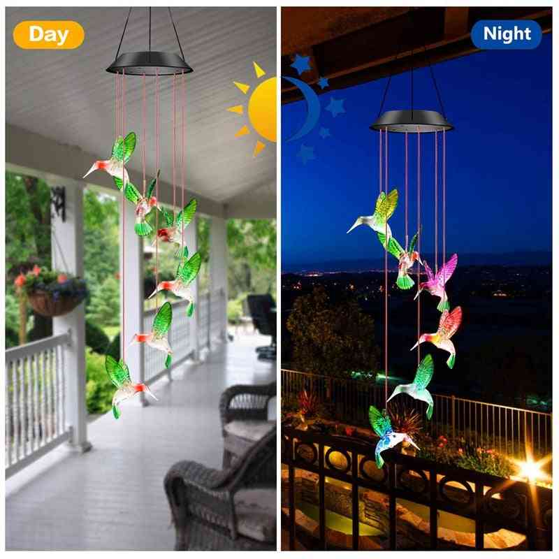 Led solar-wind gong kristallen bol kolibrie, wind gong licht kleur veranderend waterdicht hangend zonne-licht voor huis tuin