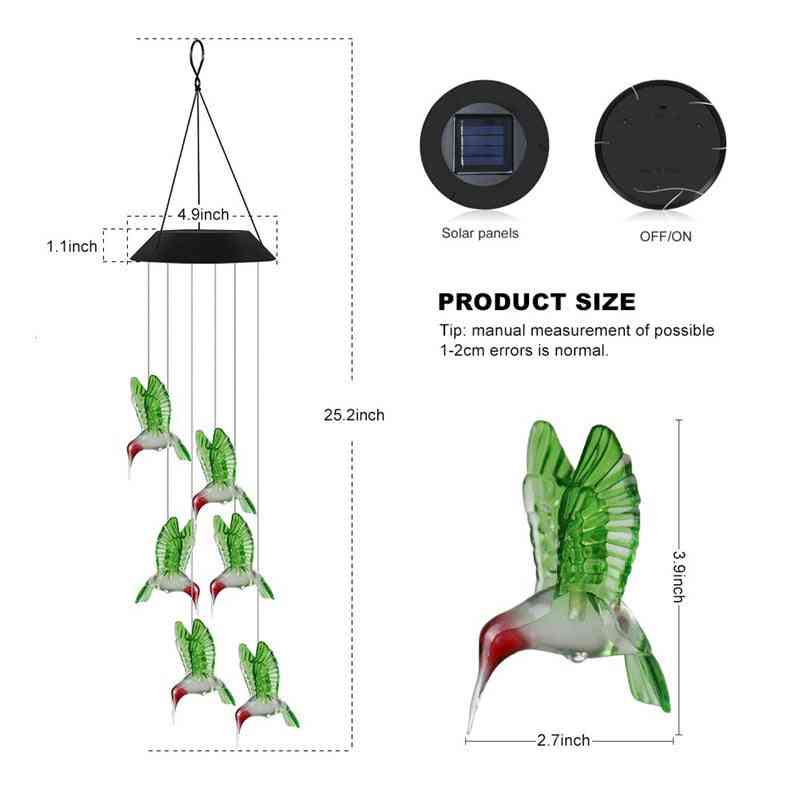Led solar-wind gong kristallen bol kolibrie, wind gong licht kleur veranderend waterdicht hangend zonne-licht voor huis tuin