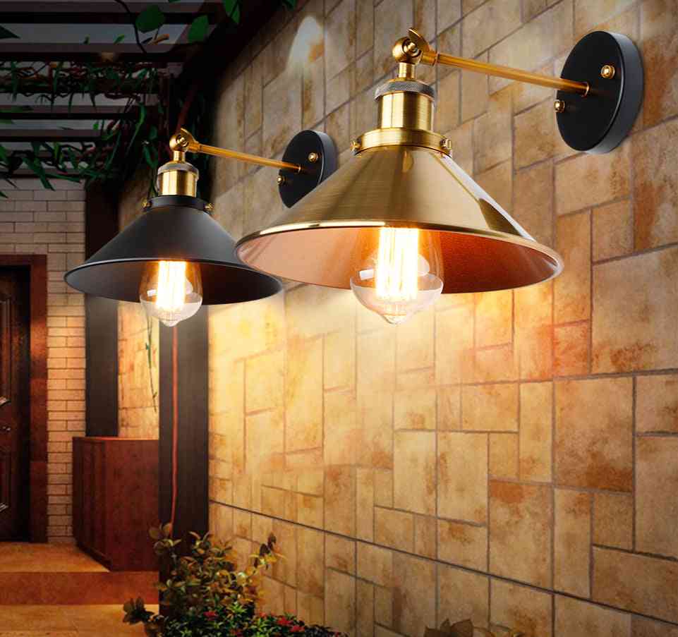 Lampada da parete a led loft vintage per arredamento casa / industriale, illuminazione bagno retrò paralume in ferro e27 - nero senza lampadina / 1 pezzo