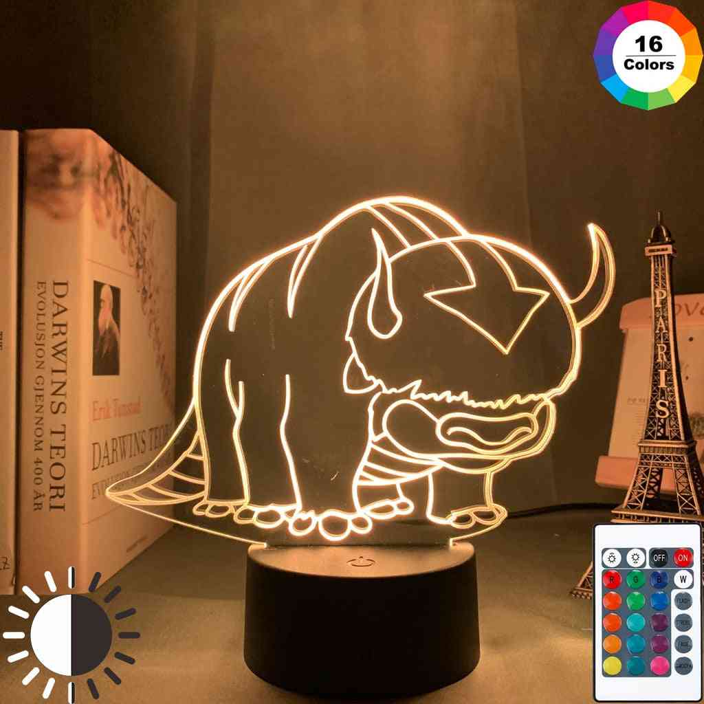 Acryl 3d lamp avatar de laatste airbender nachtlampje voor kinderen, kamer decor de legende van aang appa figuur tafel nachtlampje - dm92 / 7 kleuren geen afstandsbediening
