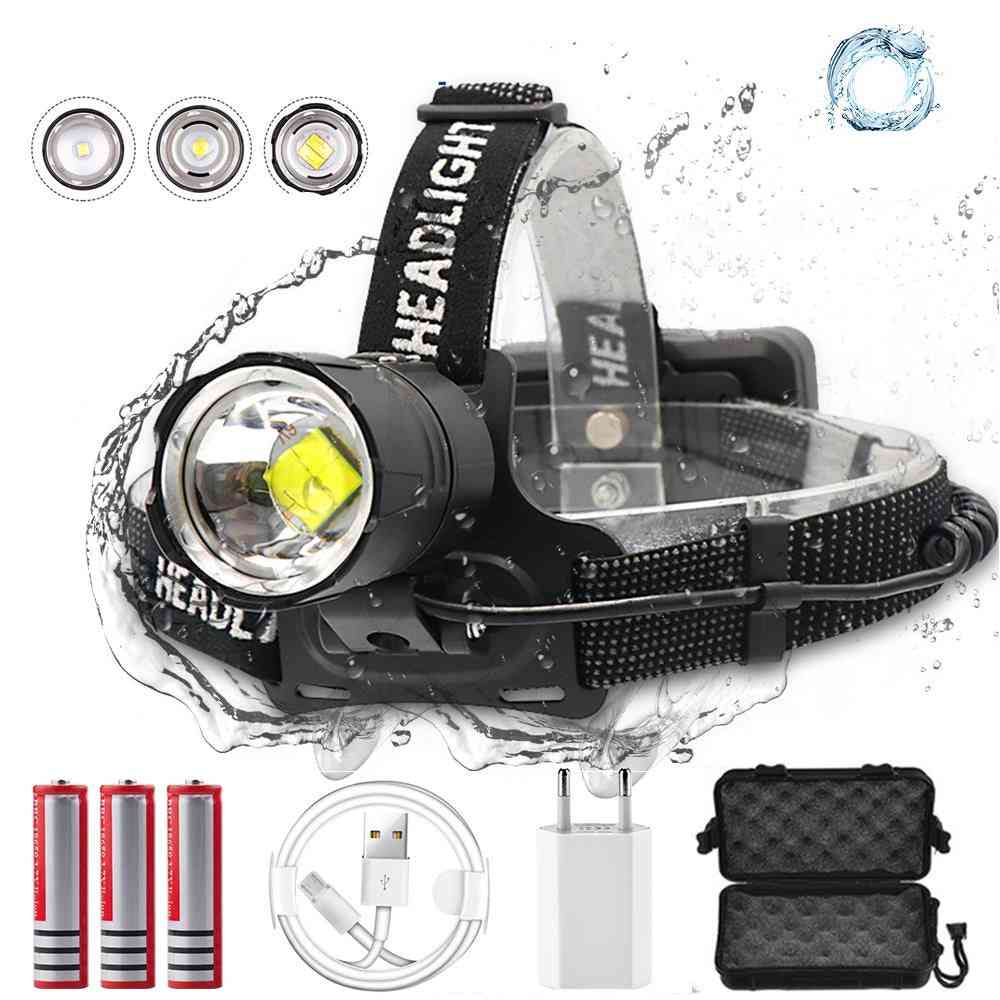 7000 Lumen , High-power Led Headlight-zoomable, Usb Rechargeable And Adjustable Band