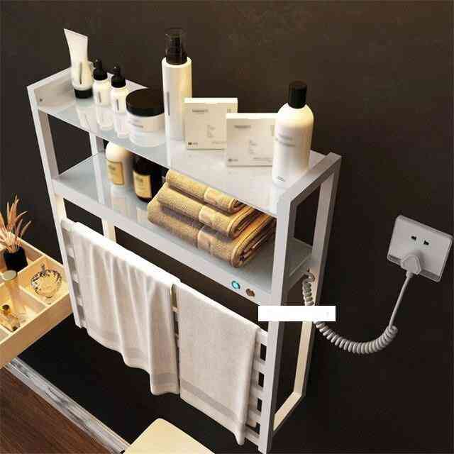 Nástěnný elektrický topný držák na ručníky s úložným prostorem