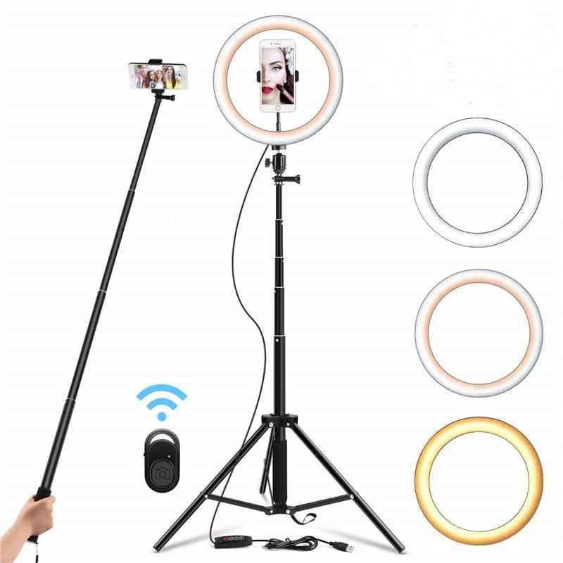 Selfie Ring Light Dimmable Tripod Stand - Cell Phone Holder For Video Photography
