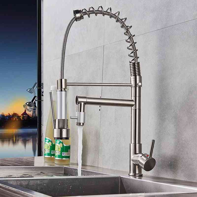 Quyanre Brushed Nickel Faucet - Pull Out Spray Dual Function Water Flow Swivel Spout Single Handle Mixer Tap
