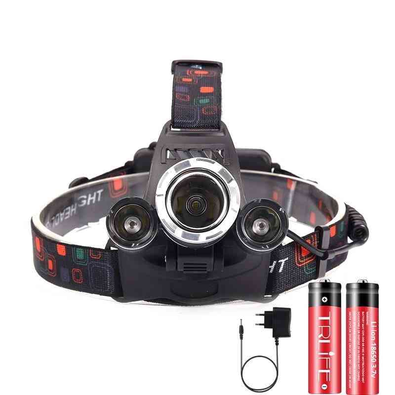 Powerful Led Headlight Headlamp - Lumens Flashlight Torch, 18650 Battery For Camping And Fishing