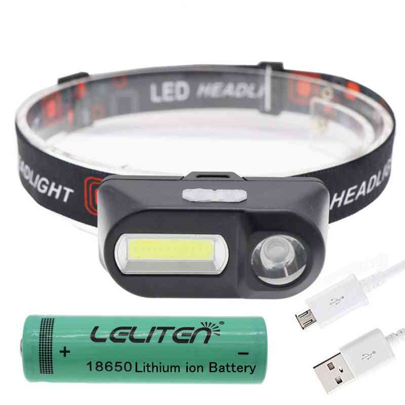 Portable Mini Xpe+cob Led Headlamp -usb Rechargeable, For Camping