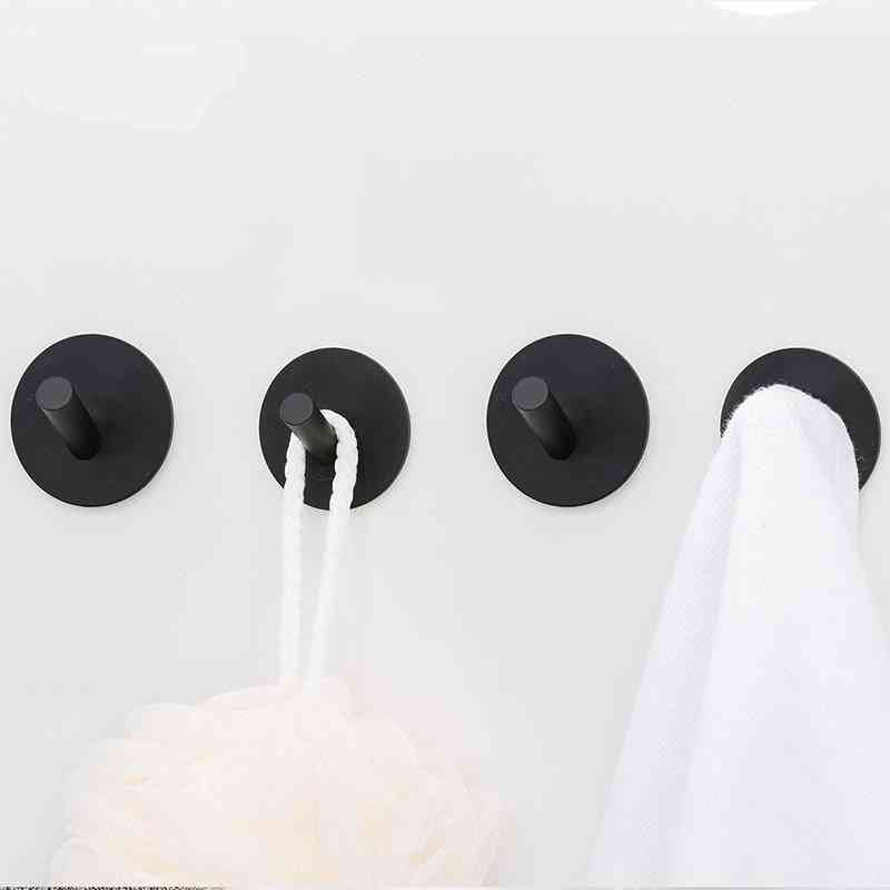 4pcs / Y19005 Crochets de peignoir Crochet de serviette en acier inoxydable noir, accessoire de salle de bain mural - Y19005-1