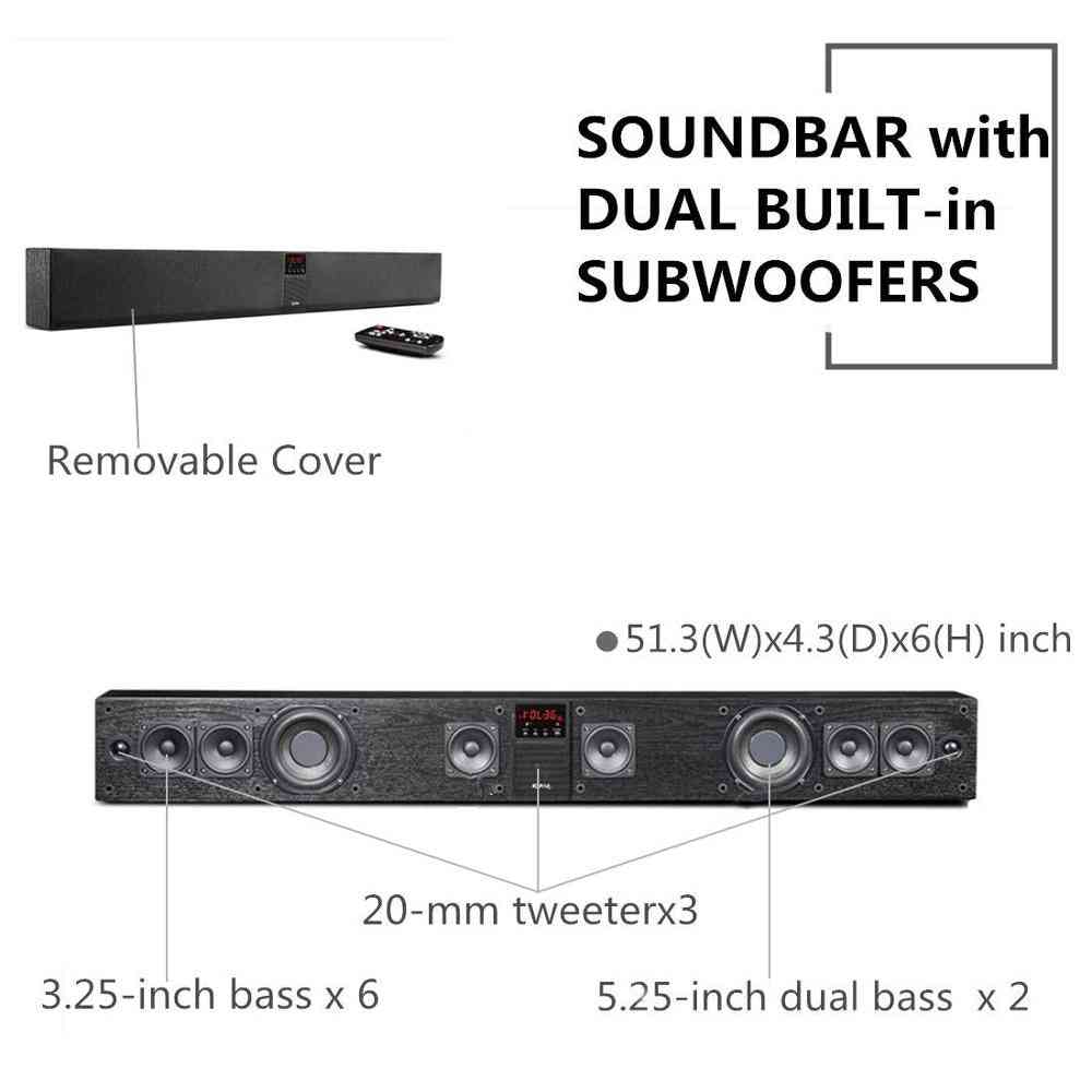 Bluetooth Soundbar With Dual Built-in Subwoofers, Removable Cover