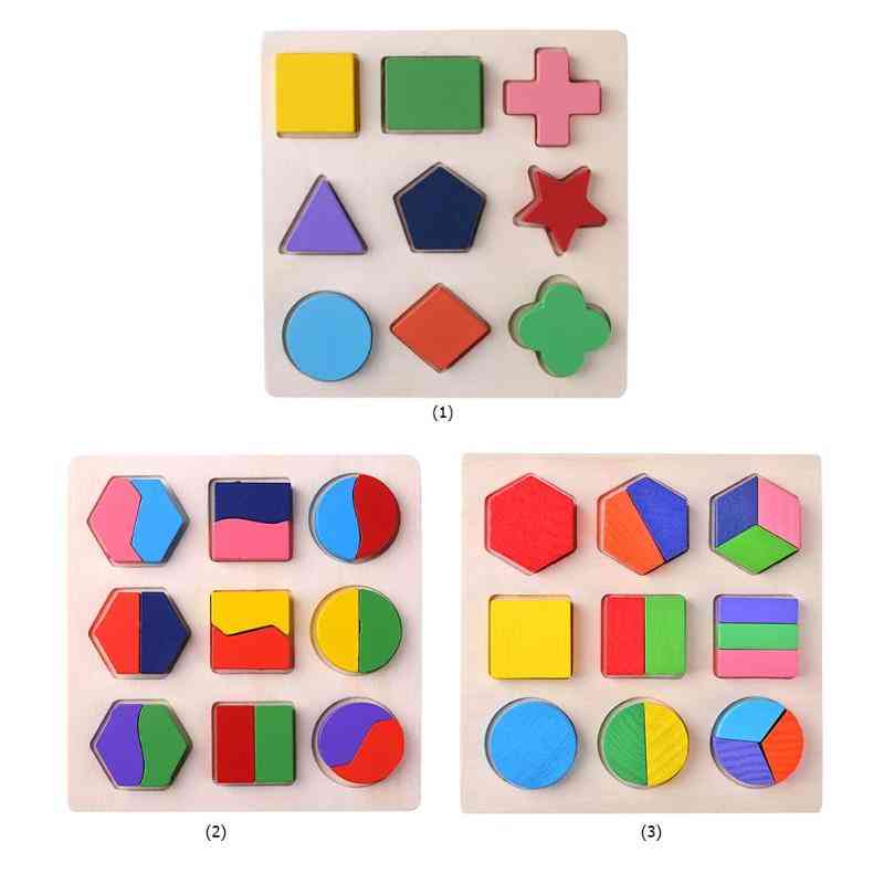 Tre geometriske former montessori puslespill sortering matte murstein førskolelæring pedagogisk spill baby pjokk leker for barn - en