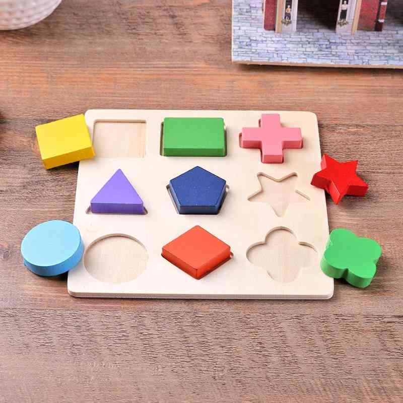 Wooden Geometric Shapes Montessori Puzzle Sorting Math Bricks - Preschool Learning Educational Game For