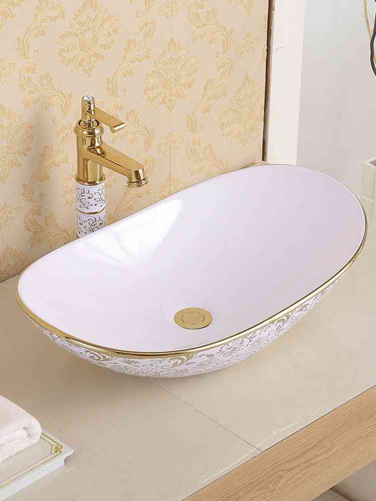 Ceramic Above Counter Basin, Round European Art Wash Basin For Home