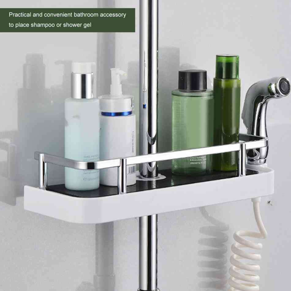 Shower Pole Storage Rack, Single Tier Tray-hollow Out Design
