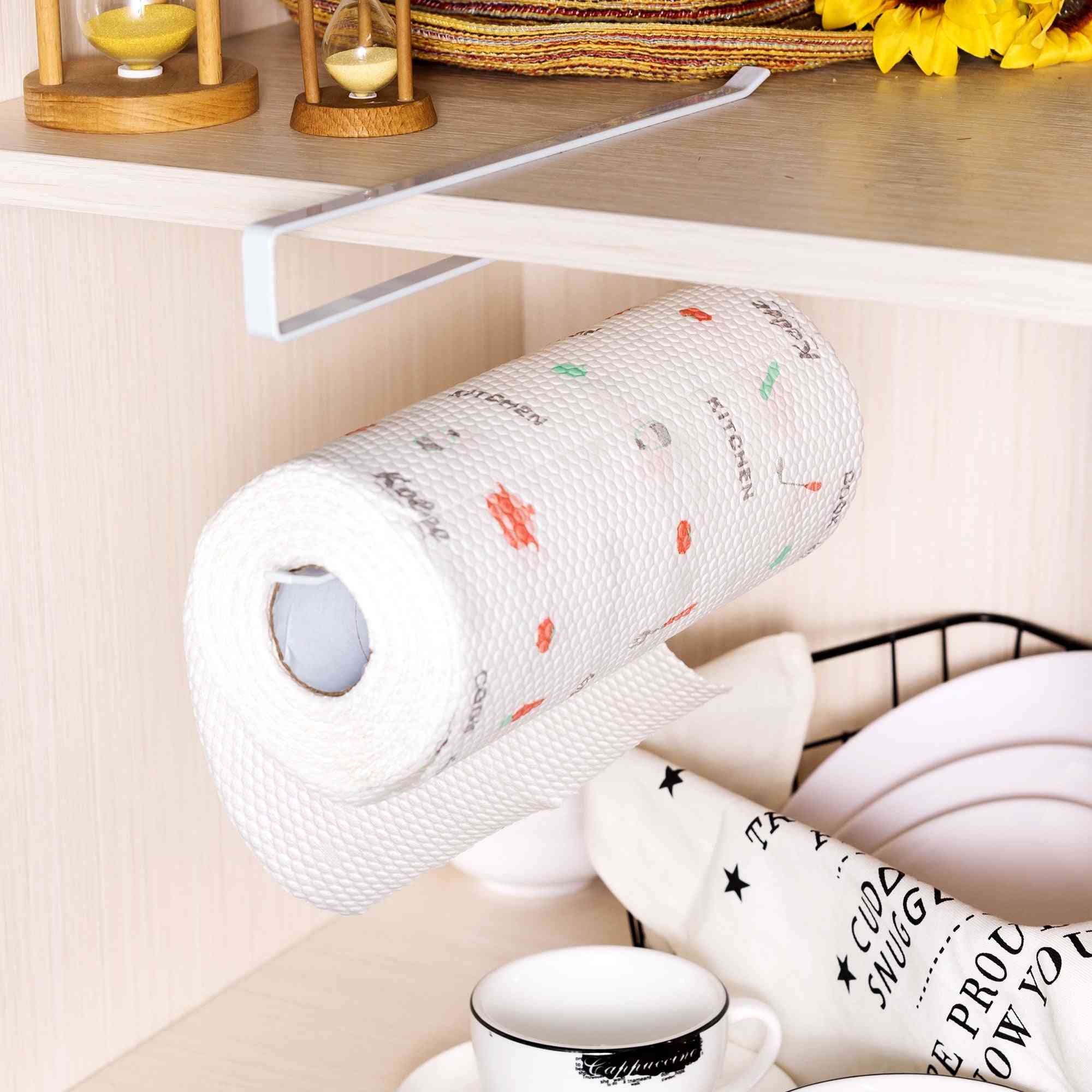 Almacenamiento creativo de hierro forjado, soporte de papel de toalla de perforación libre para baño, sala de estar de cocina (blanco) -