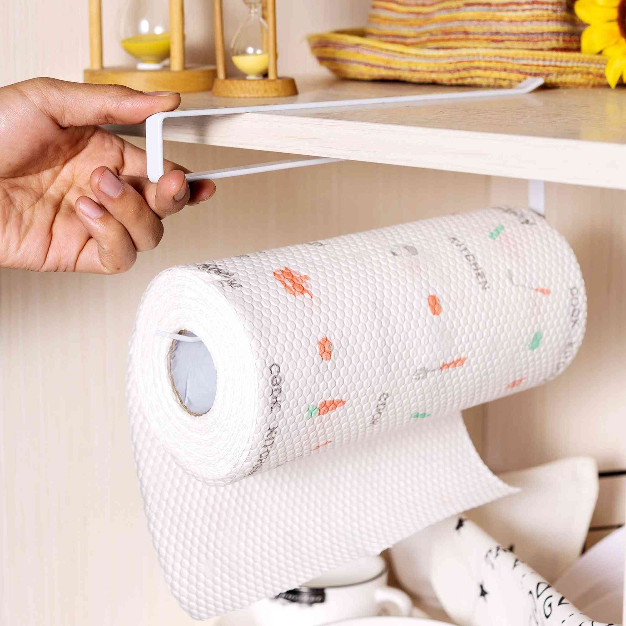 Portaoggetti creativo in ferro battuto, portarotolo per asciugamani a punzone libero per bagno, soggiorno cucina (bianco) -