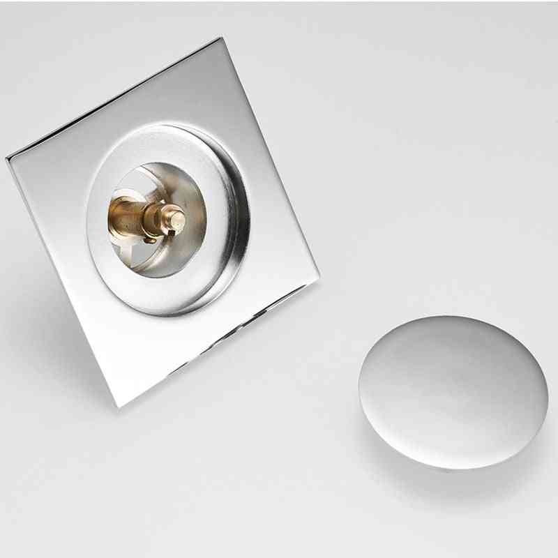 Golvavlopp mässing fyrkantigt, pop-up golvöverdrag duschrum med nedfällbar avtappningsskruv, anti-lukt bad dusch - silver
