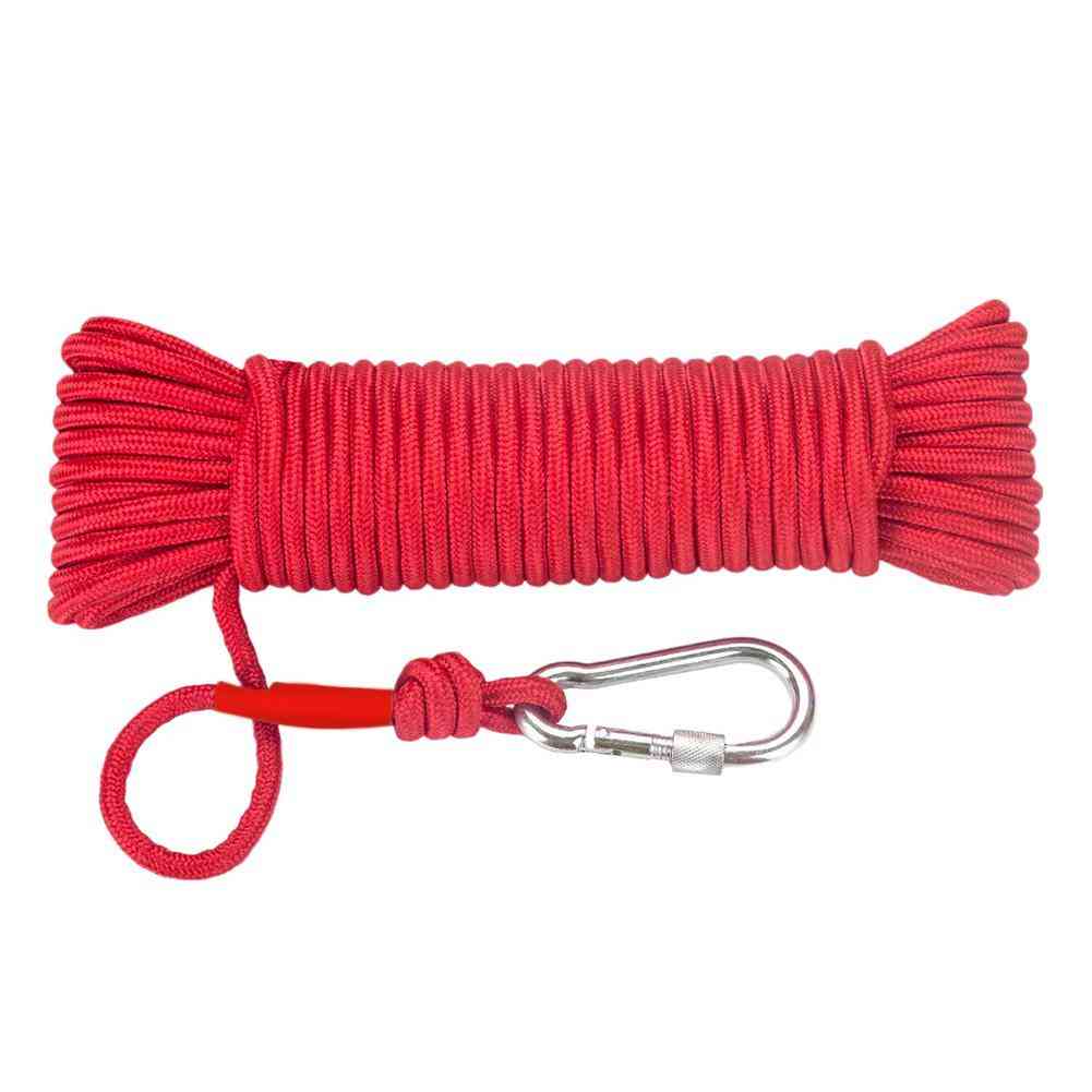 Cuerda de escape de emergencia de 8 mm con hebilla de escalada Cuerda de pesca con imán, cuerda de seguridad de nailon para rescate, 20 m de longitud para deportes al aire libre, rojo