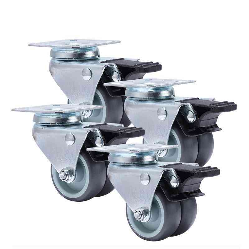4st med 2-tums hjul / svängbar mjuk gummivals med broms för plattform, vagn, möbler - 4st enkelhjul
