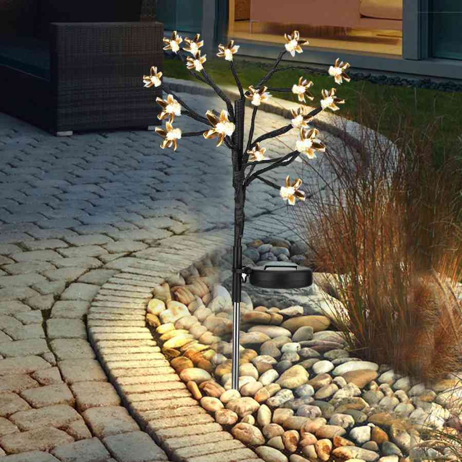 מנורת דשא אור סולארית הובילה 3 מצבים ניתן לעמעום אפרסק חם מנורת עץ ip65 עמיד למים לקישוט תאורת גן בחוץ -
