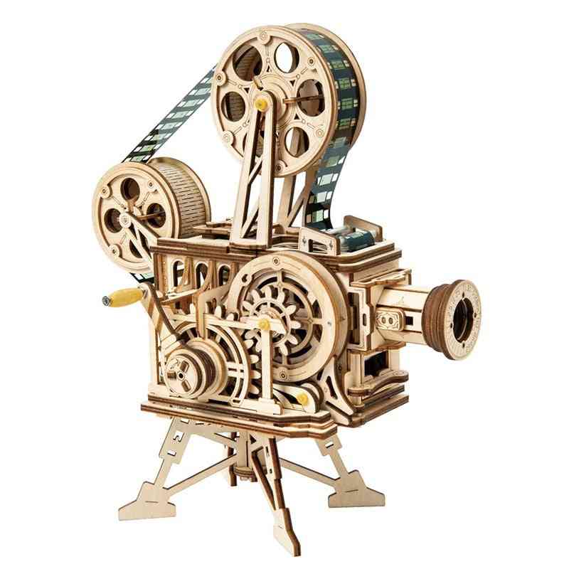 Retro Style Diy-3d Hand Crank, Wooden Film Projector Model-assembly Toy For