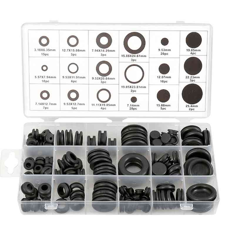 Rubber O-ring Grommets Kits Plug Wire Ring- Assortment Electrical Wire Gasket Tool, Blanking Open Closed Blind Grommet
