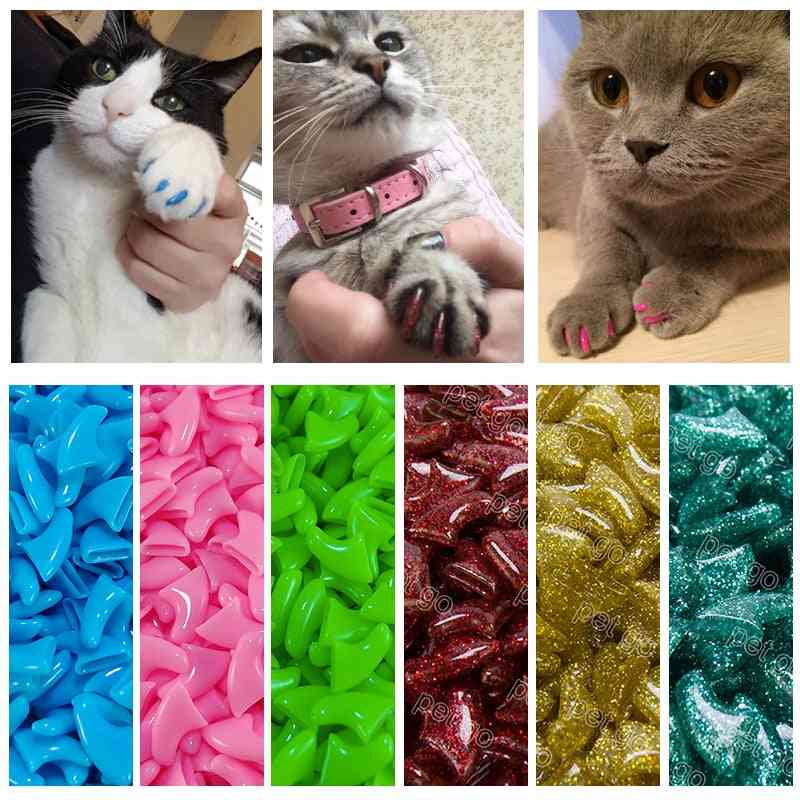 20 Pcs/lot Colorful Cat  Nail Caps - Soft Claw  Paws With Free Adhesive Glue (set - 2)