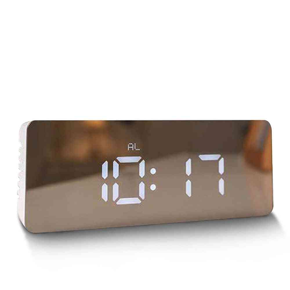 Alarm Snooze Led Digital Mirror, Time Temperature Large Electronic Display - Rectangle Desk Table Clock