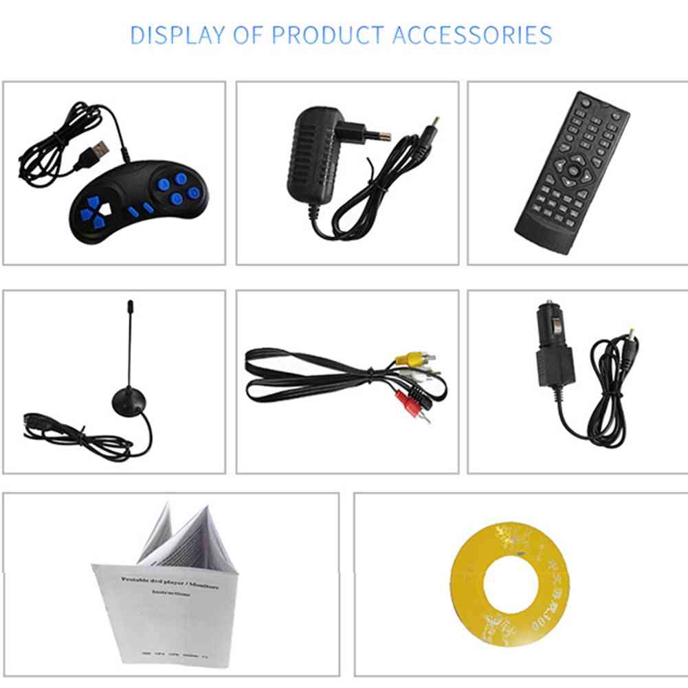 Batterie Rechargeable Mini Écran Pivotant Portable Extérieur USB HD LCD, Lecteur DVD De Voiture - Noir EU