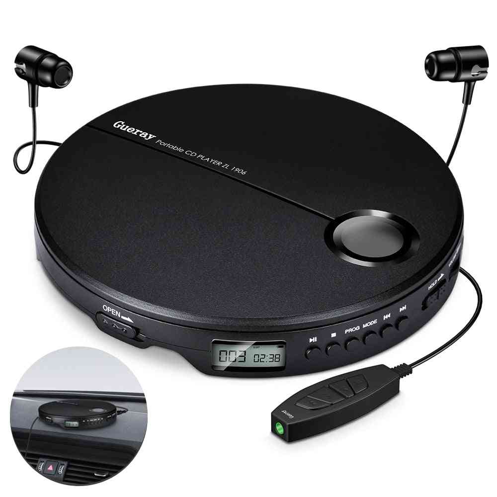 Przenośny odtwarzacz CD odporny na wstrząsy kompaktowy CD z muzyką HiFi ze słuchawkami Walkman - czarny