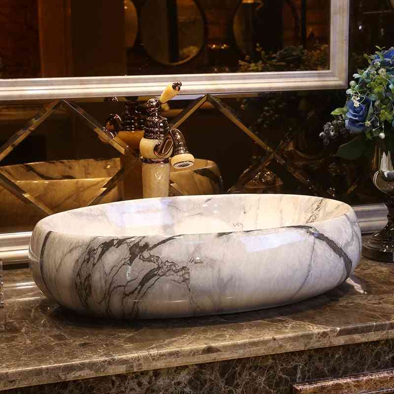 American Style Art Counter Top - Oval Marble Porcelain Wash Basin Lavatory