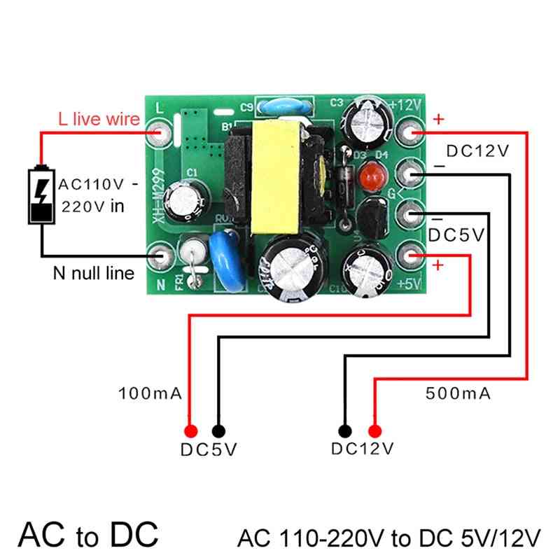 Mini convertisseur ac-dc, ca 110v, 220v vers dc 12v 0.2a + 5v carte de module -