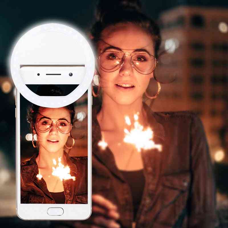Lanterna portátil led selfie com ajuste para ambiente escuro ferramenta self-timer clipe luminoso de anel para qualquer celular, tablets - preto